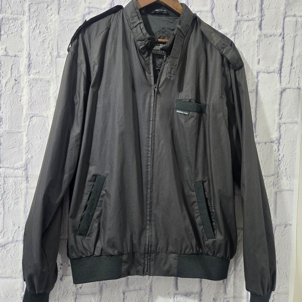 VTG 80's Members Only Jacket Black Full Zip Snap Button Collar Large Tall